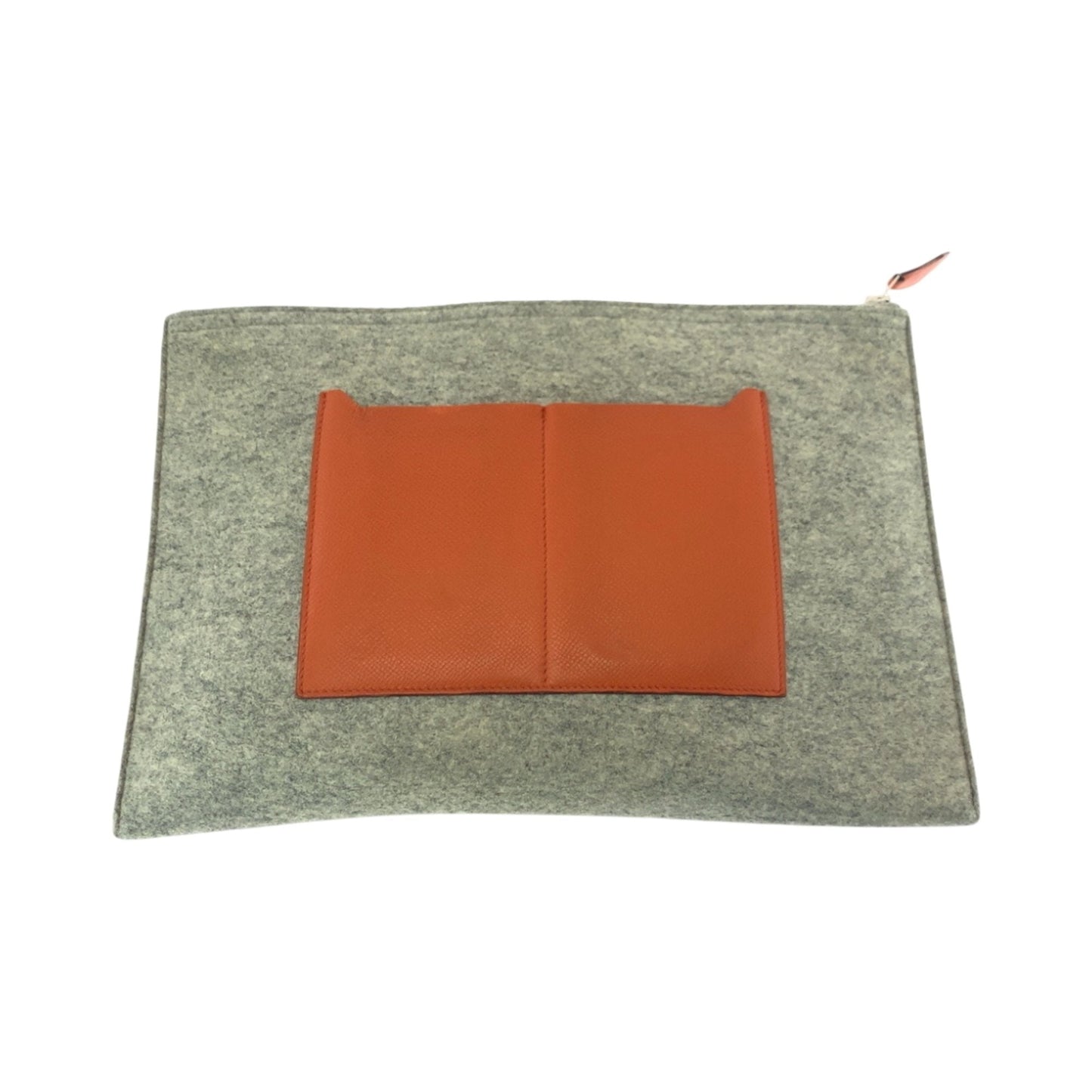 Hermes Gray Orange Felt Epsom Leather Clutch Bag ( )