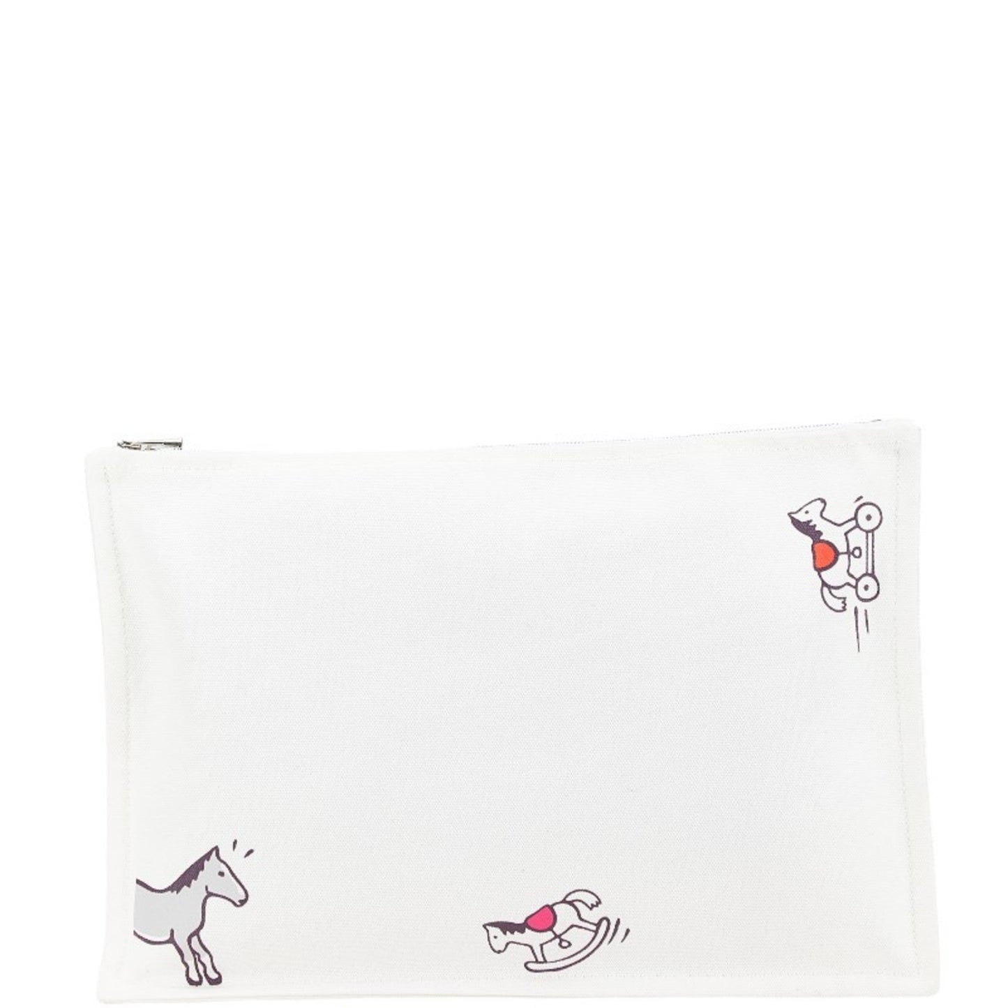 Hermes Multi-Color Red Color White Canvas Pouch ( )