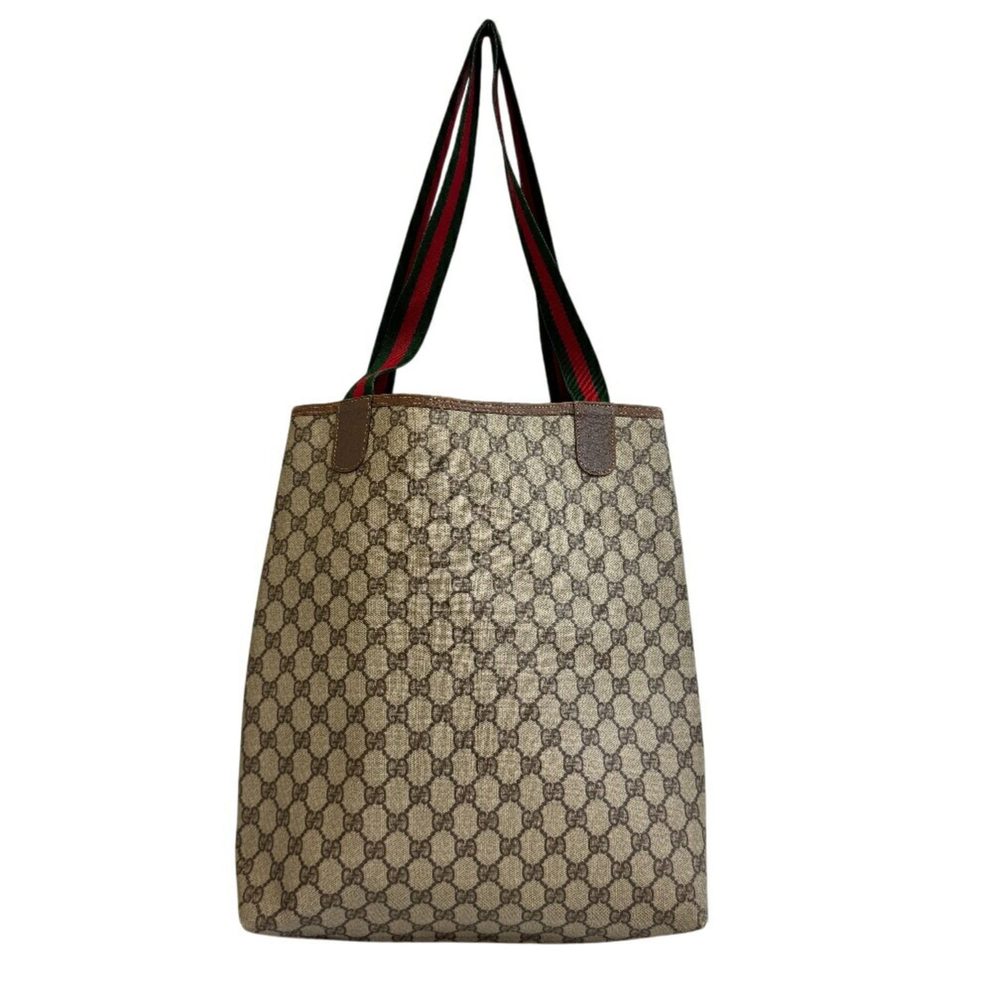 Gucci Sherry Line Beige Brown Green Red Color Pvc Canvas Tote Bag ( )