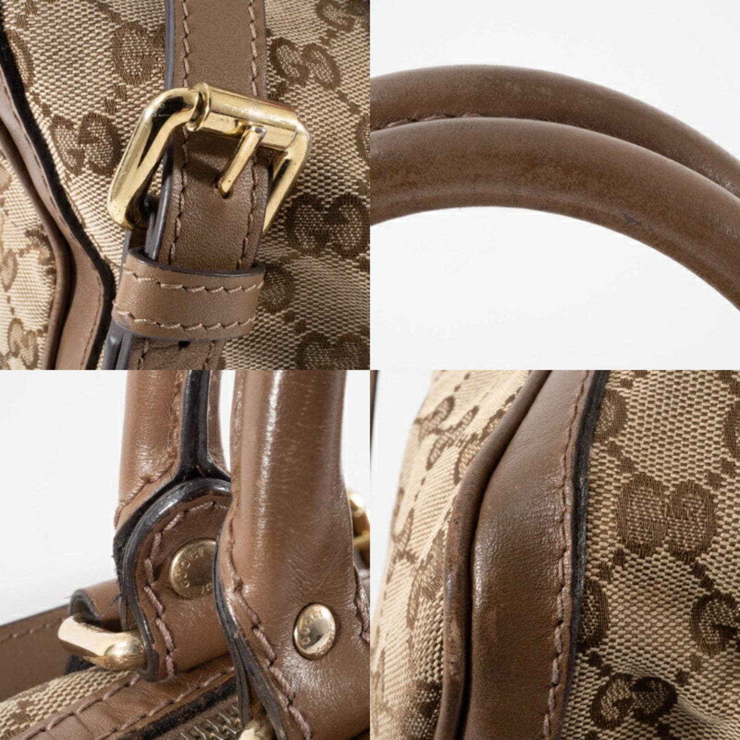 Gucci Brown Pink Gg Canvas Leather Boston Bag Shoulder Bag ( )