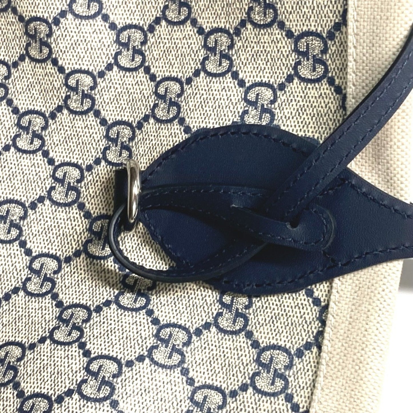 Gucci Beige Black Dark Navy Canvas Leather Shoulder Bag Tote Bag ( )