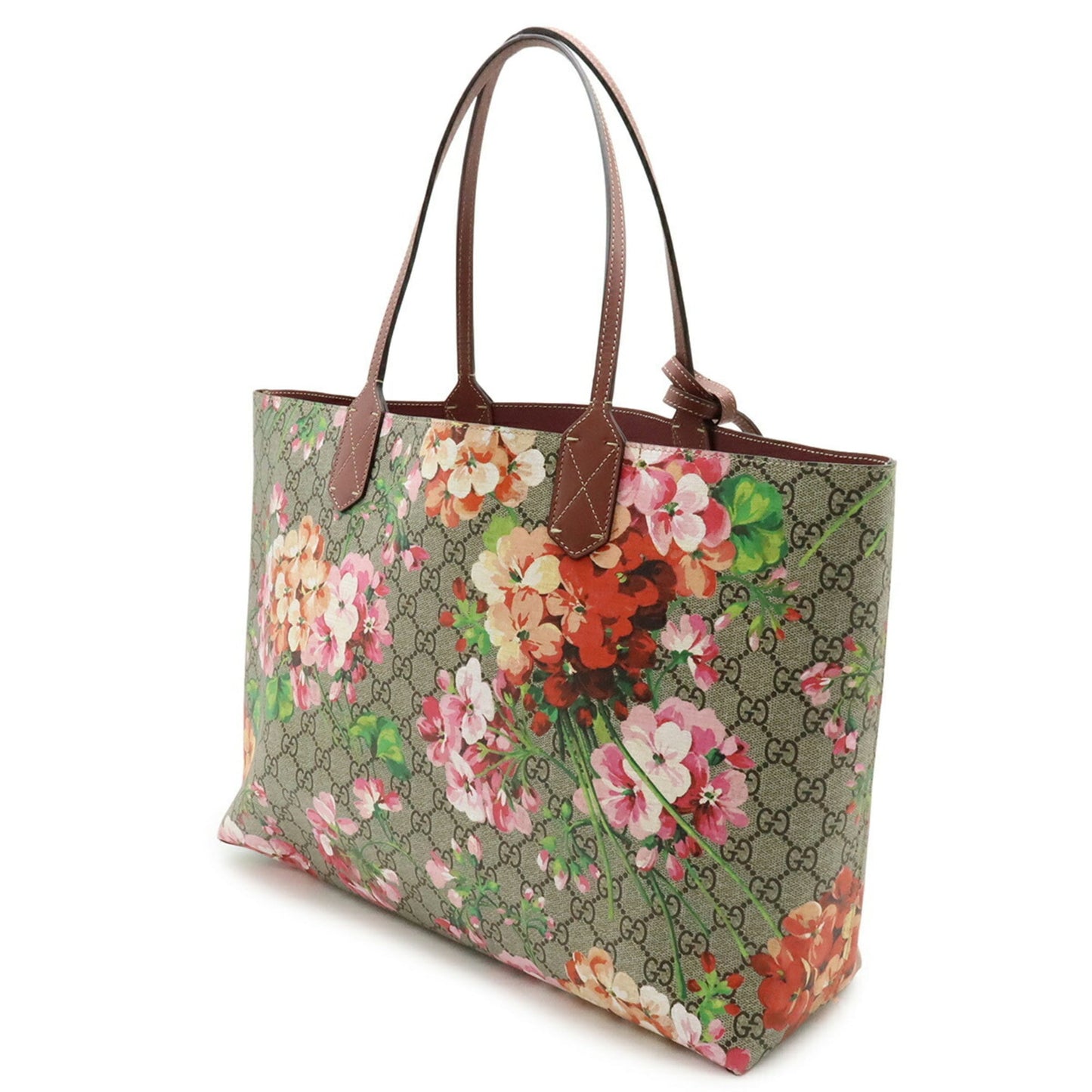Gucci Gg Blooms Beige Multi-Color Pink Leather Shoulder Bag Tote Bag ( )