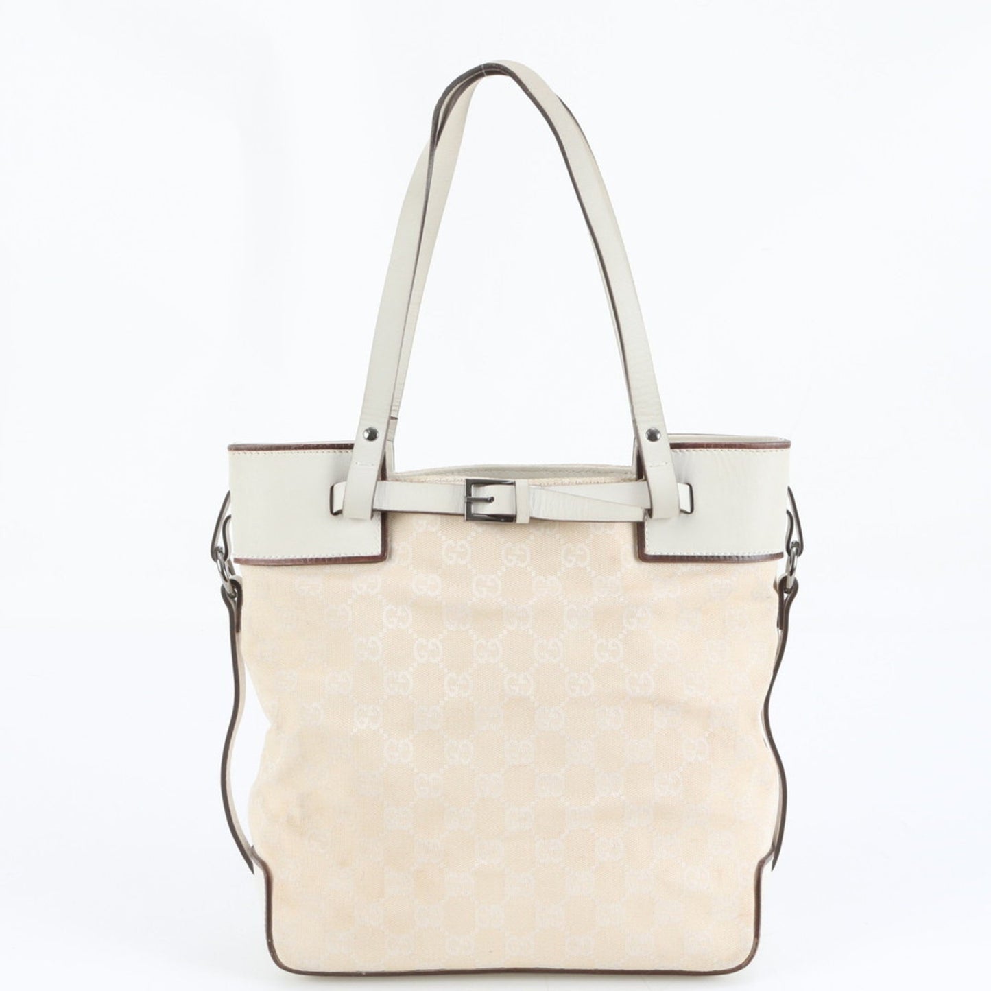 Gucci Ivory Leather Canvas Tote Bag ( )
