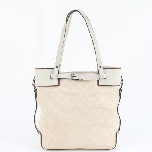 Gucci Ivory Leather Canvas Tote Bag ( )