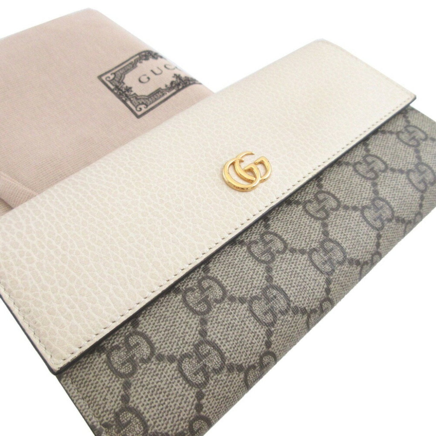Gucci Beige Ivory Gg Canvas Leather Long Wallet (Bi-Fold) ( )