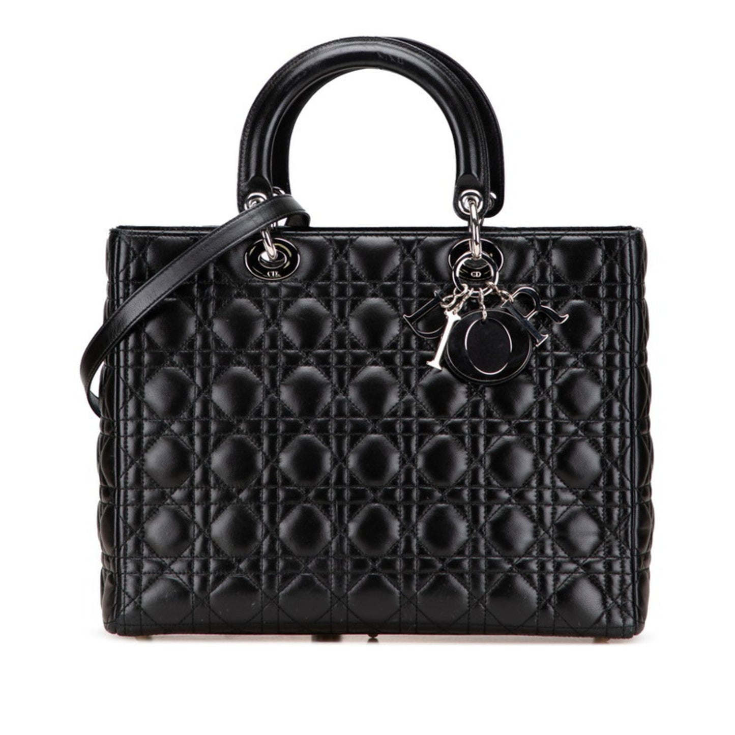 Christian Dior Lady Dior Black Leather Handbag Shoulder Bag ()