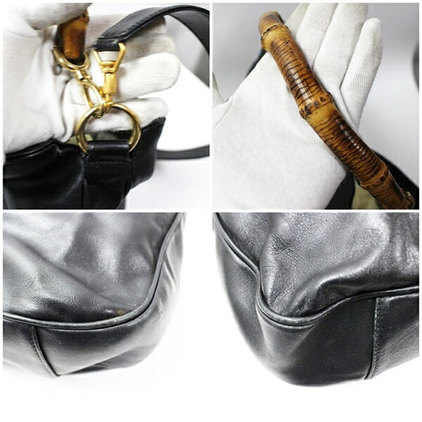 Gucci Bamboo Black Gray Leather Shoulder Bag ( )