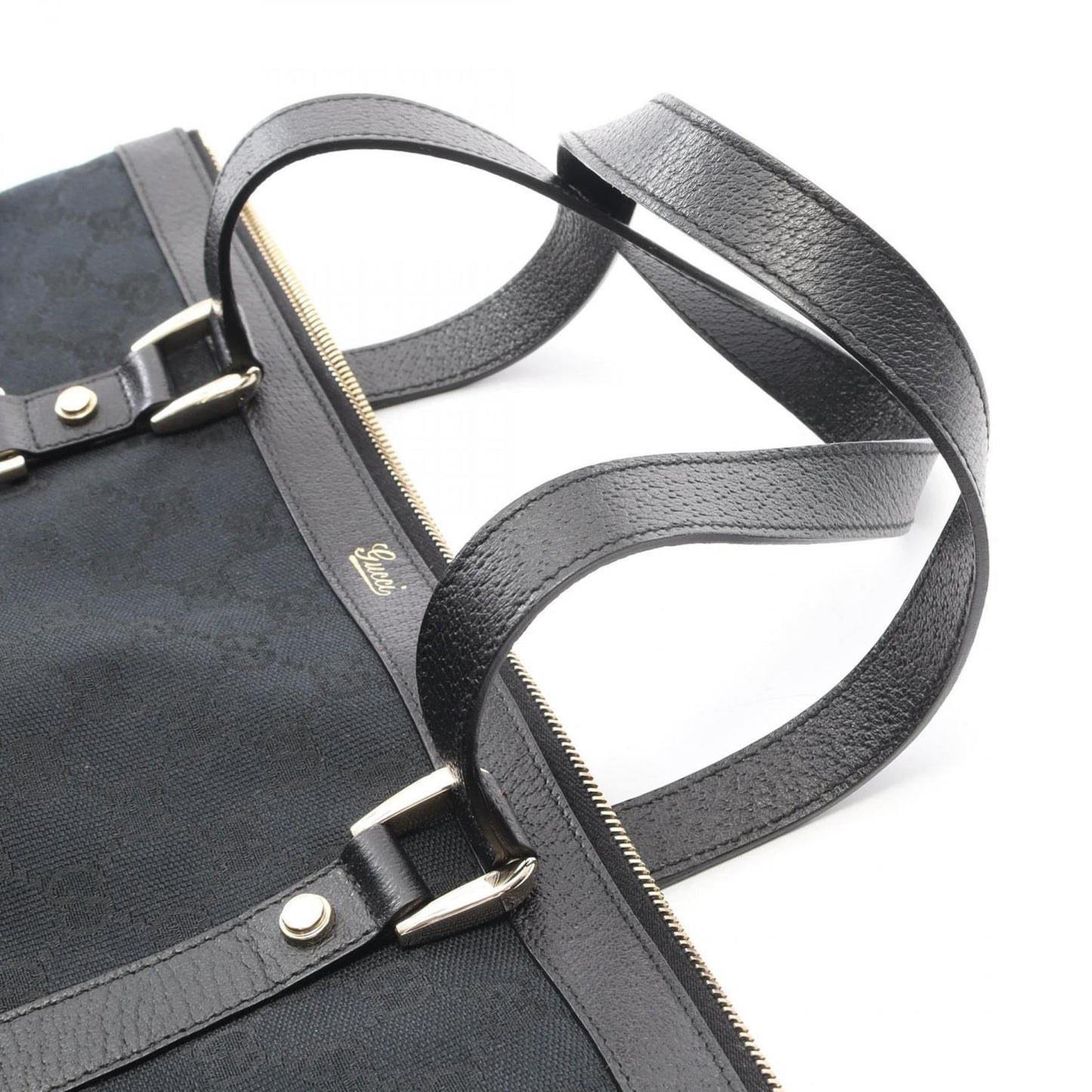 Gucci Black Gg Canvas Leather Tote Bag ( )
