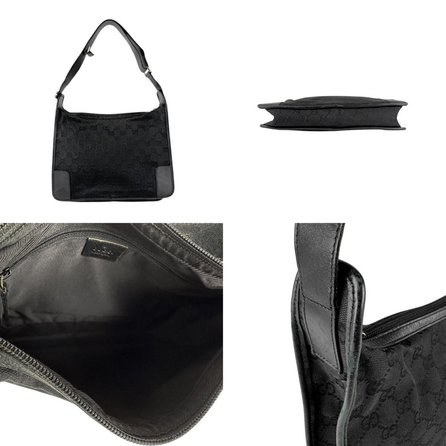 Gucci Black Gg Canvas Leather Shoulder Bag ( )