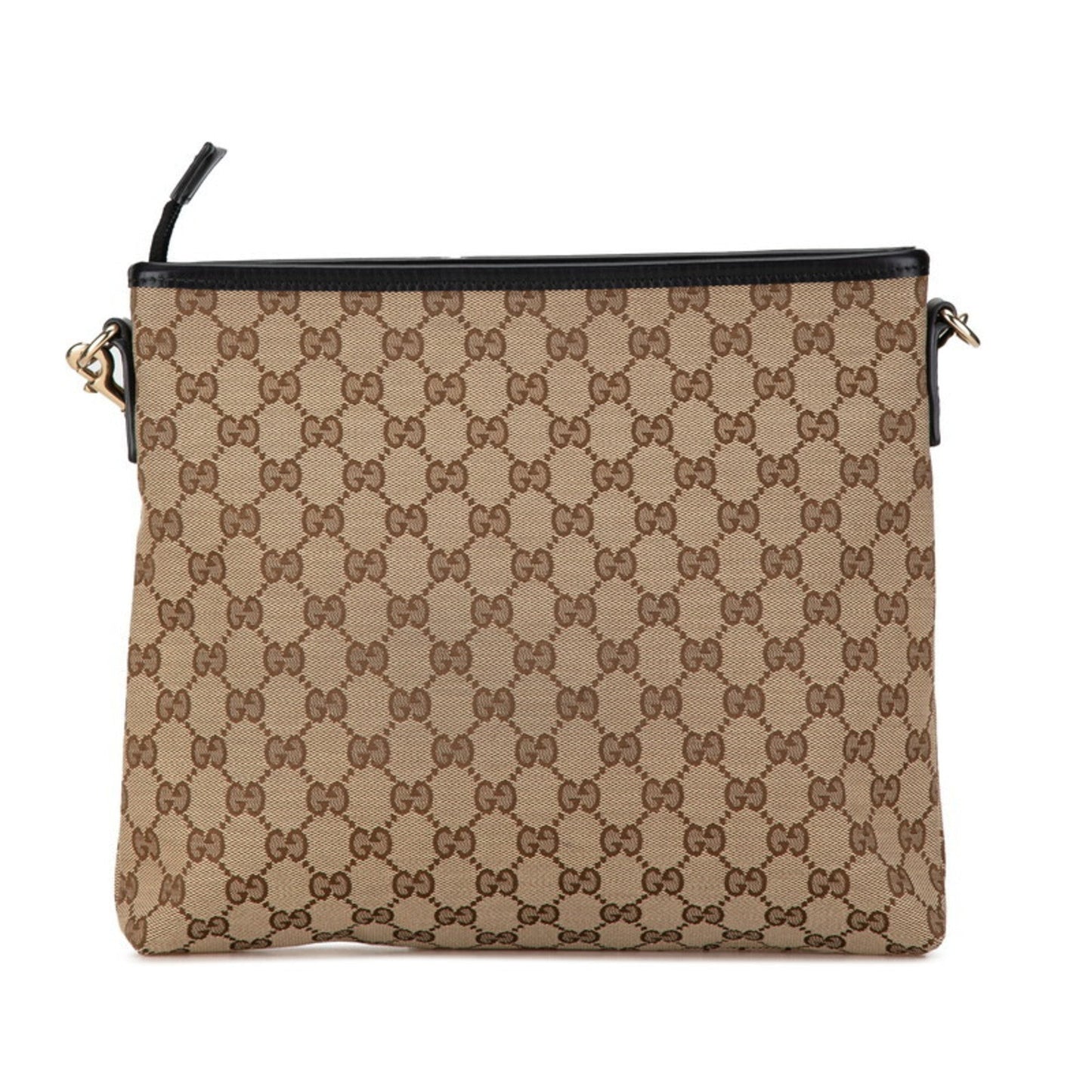 Gucci Beige Black Canvas Leather Shoulder Bag ( )