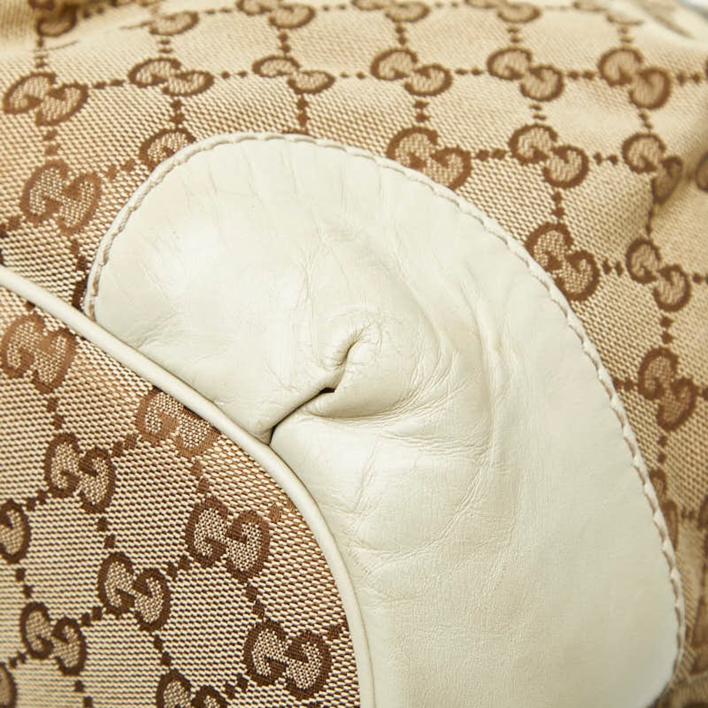 Gucci Beige Brown Canvas Leather Shoulder Bag Tote Bag ( )