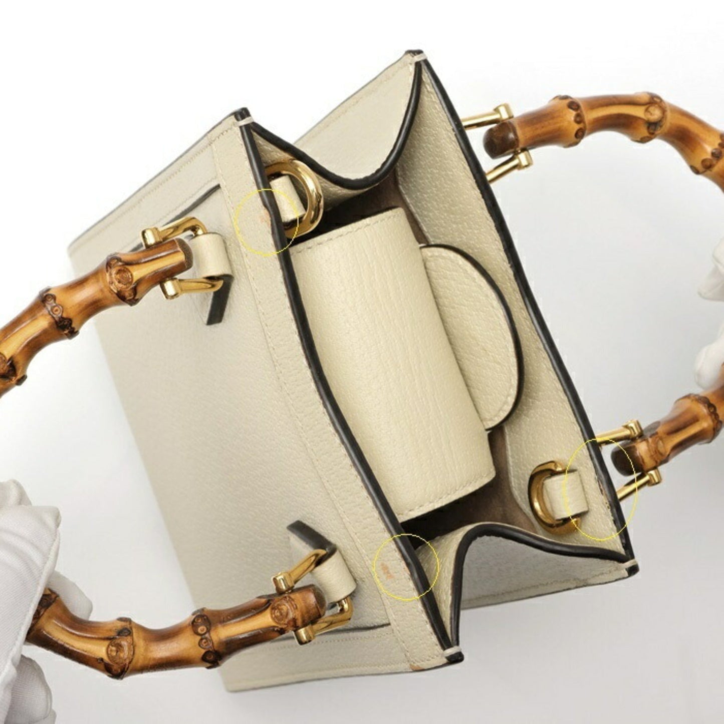 Gucci White Leather Shoulder Bag Tote Bag ( )
