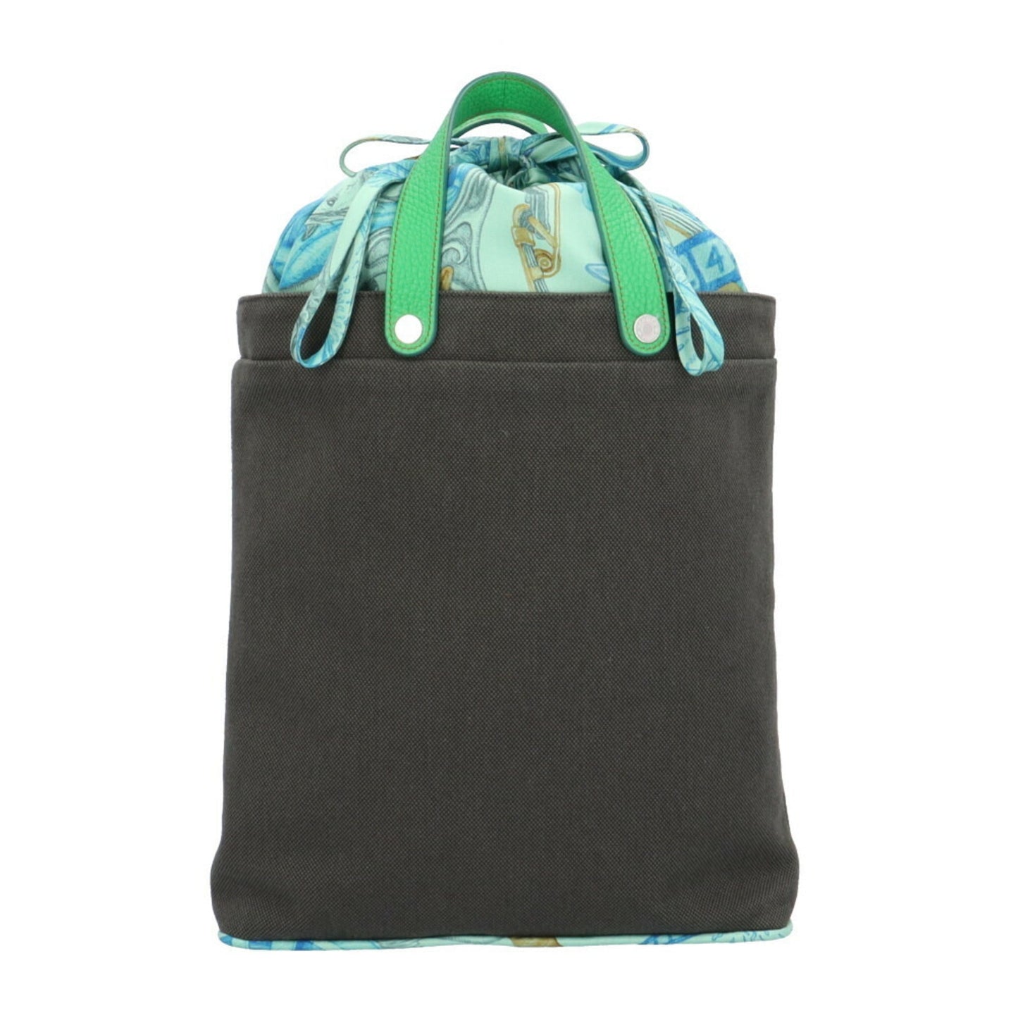 Hermes Petit H Gray Green Canvas Silk Handbag ( )