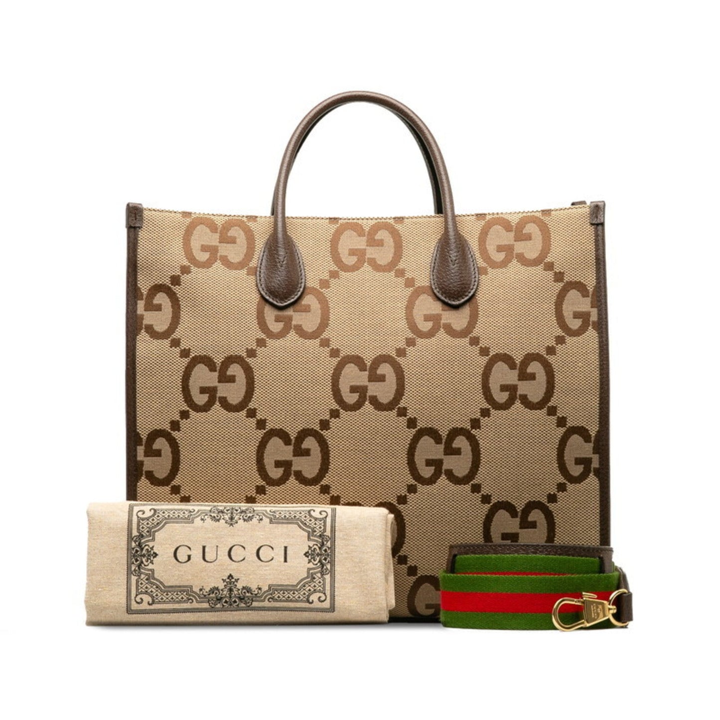 Gucci Beige Multi-Color Canvas Leather Shoulder Bag Tote Bag ( )