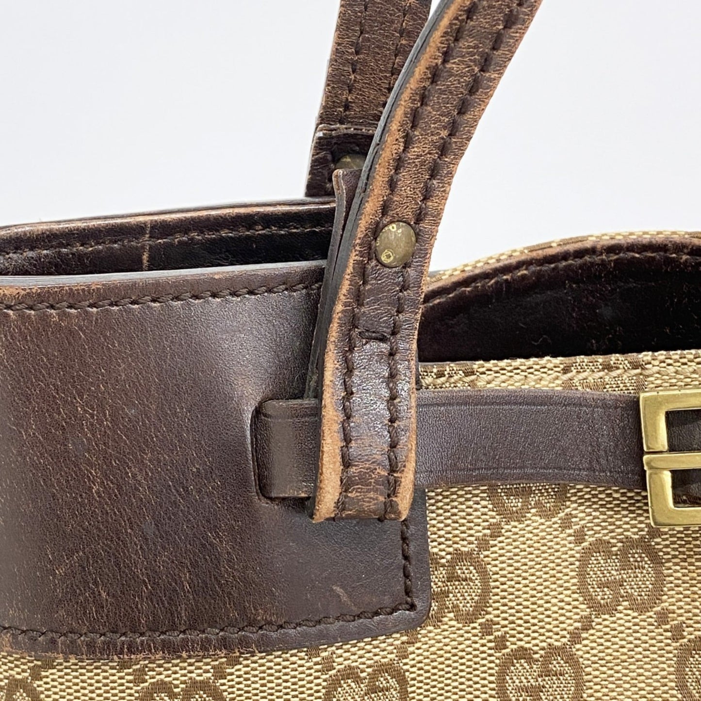 Gucci Beige Brown Canvas Handbag ( )