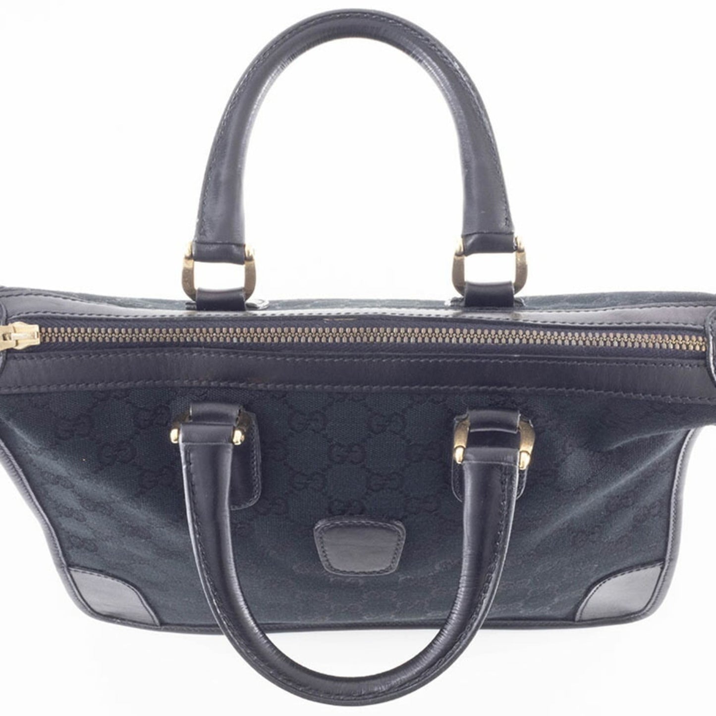 Gucci Black Gg Canvas Leather Handbag ( )