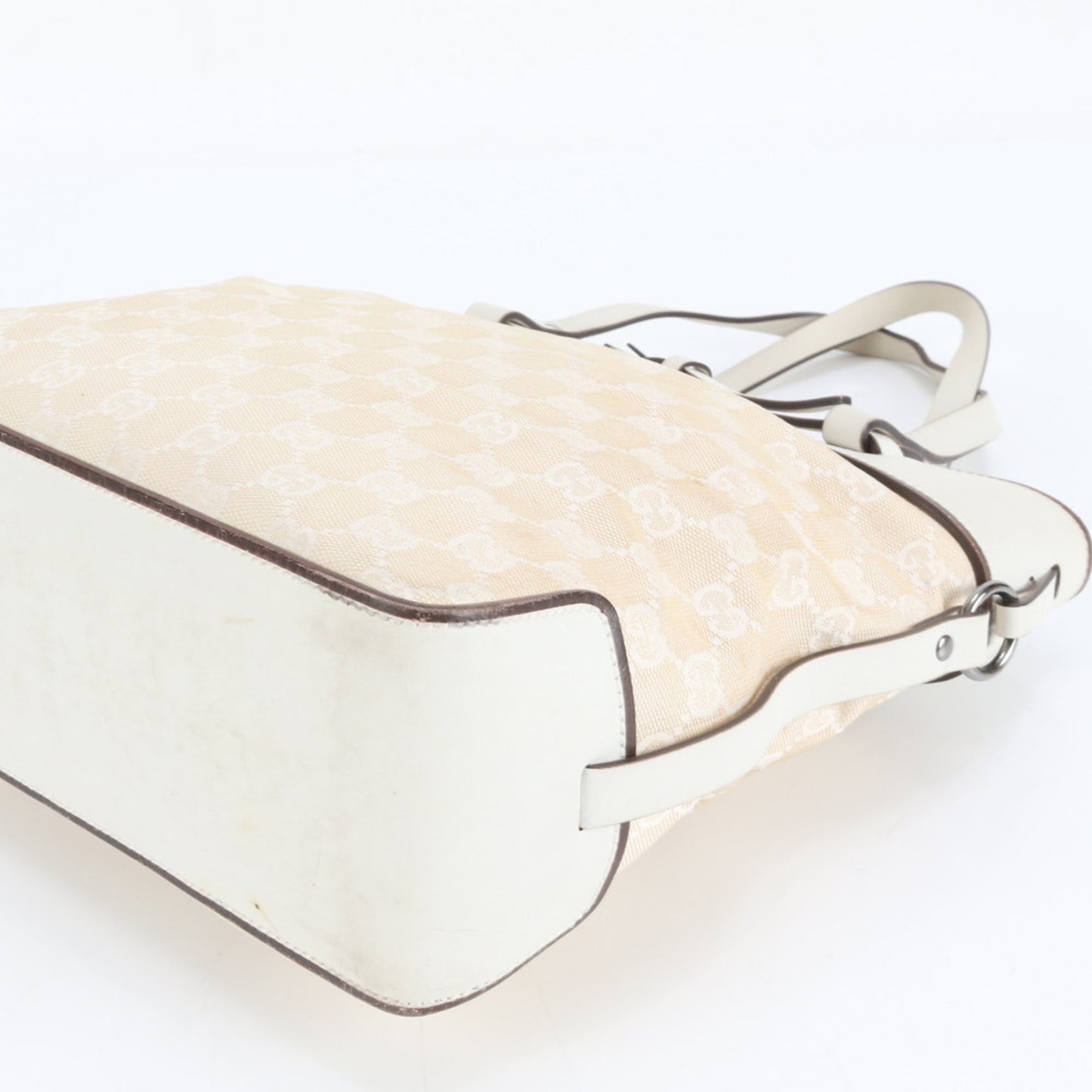 Gucci Ivory Leather Canvas Tote Bag ( )