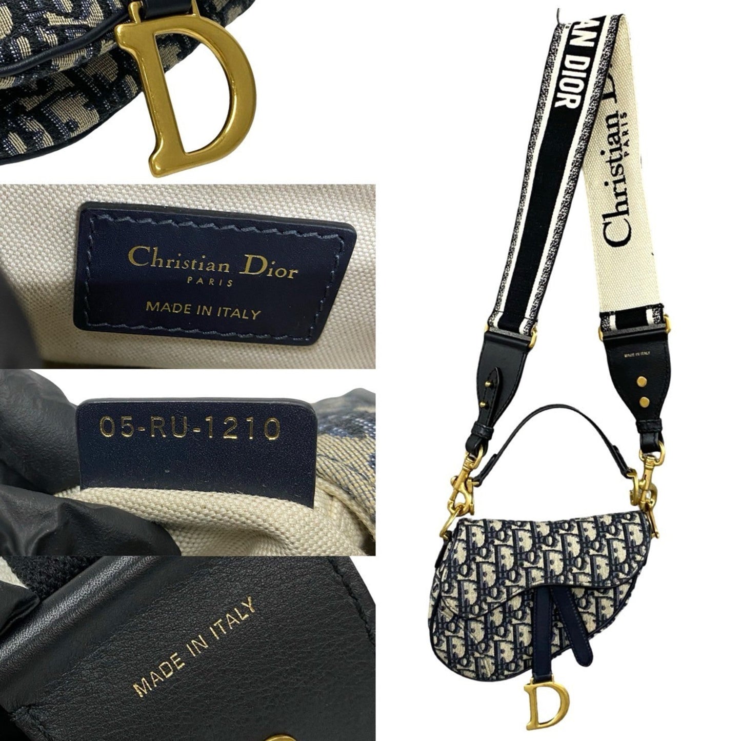 Christian Dior Navy Leather Canvas Saddle Bag Shoulder Bag ()