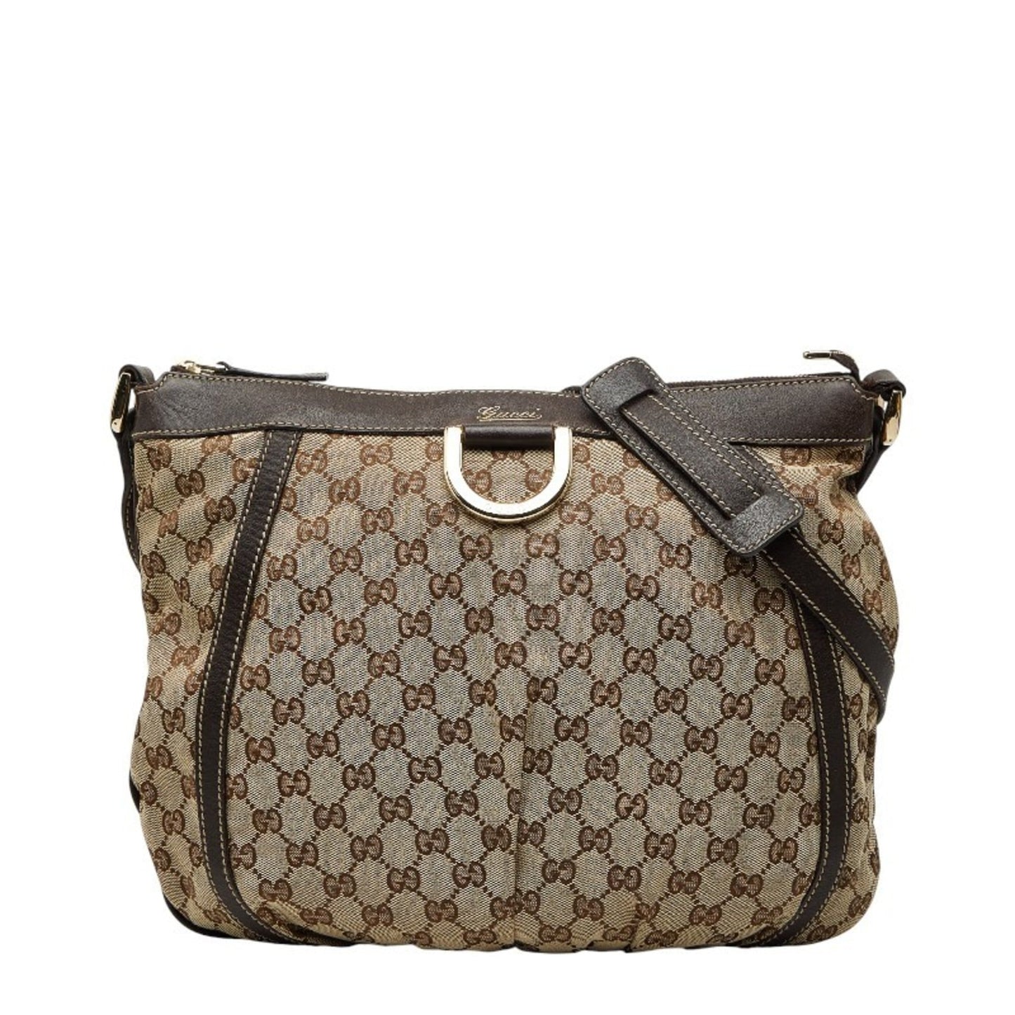 Gucci Beige Brown Canvas Leather Shoulder Bag ( )