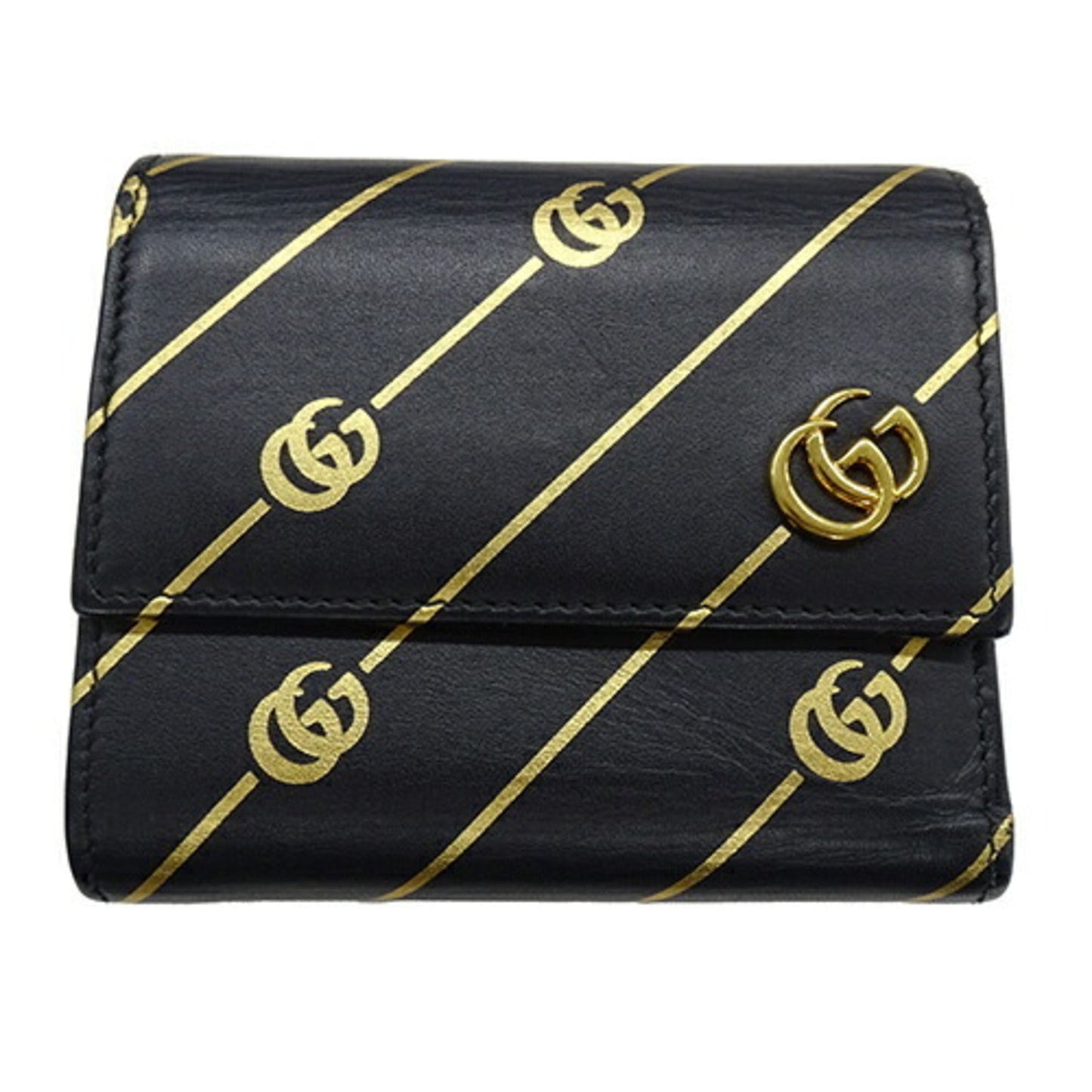 Gucci Gold Black Leather Wallet (Tri-Fold) ( )