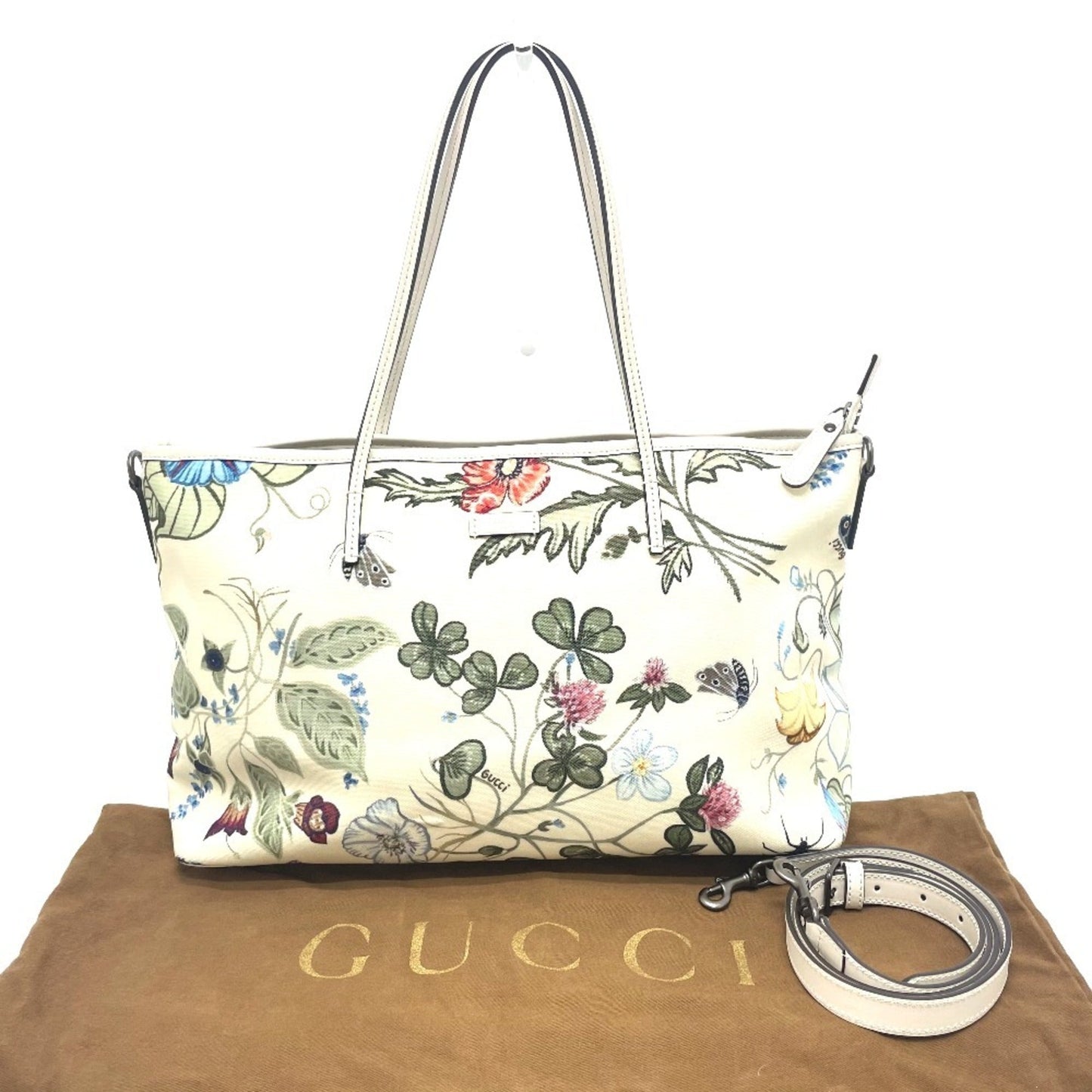 Gucci Ivory Multi-Color Leather Pvc Shoulder Bag Tote Bag ( )