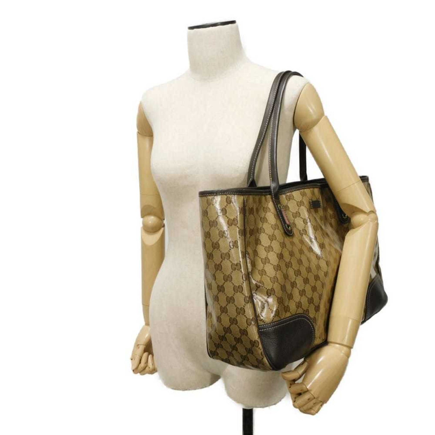 Gucci Beige Brown Gg Crystal Canvas Vinyl Coated Canvas Shoulder Bag Tote Bag ( )