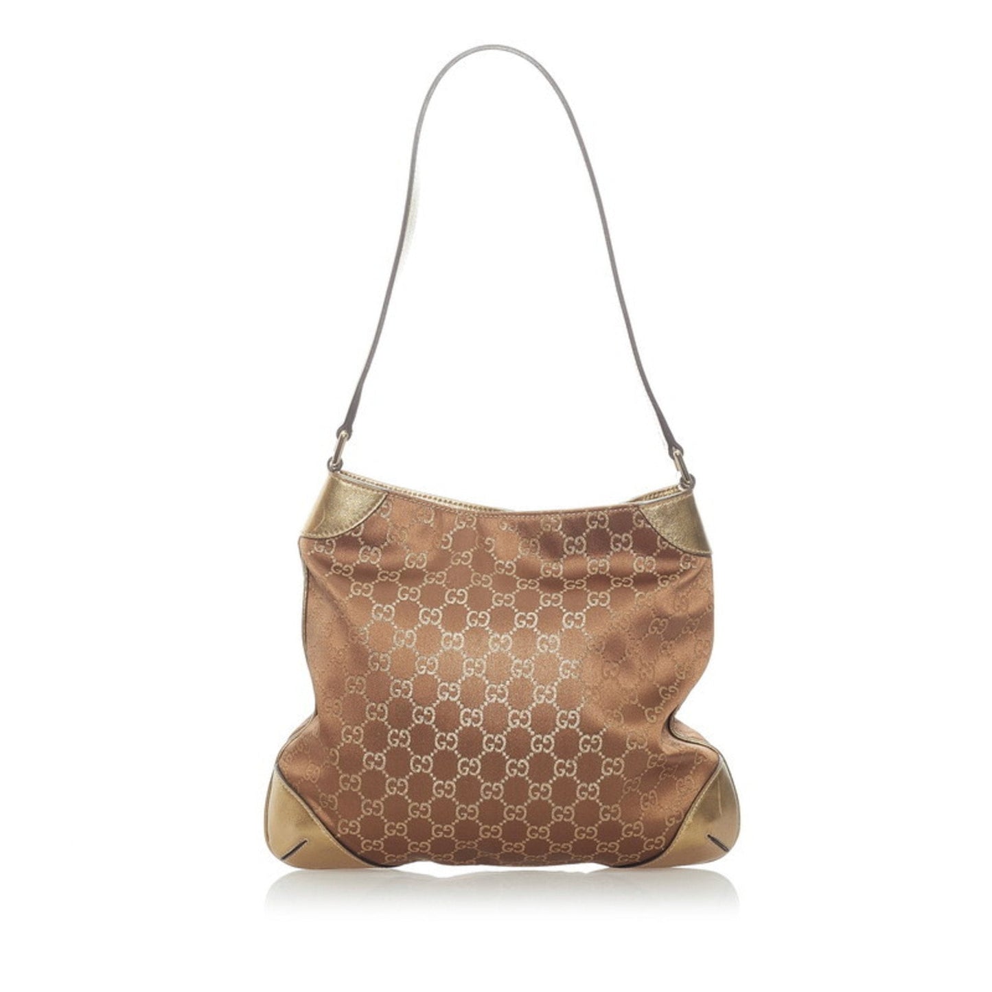 Gucci Gold Leather Canvas Shoulder Bag