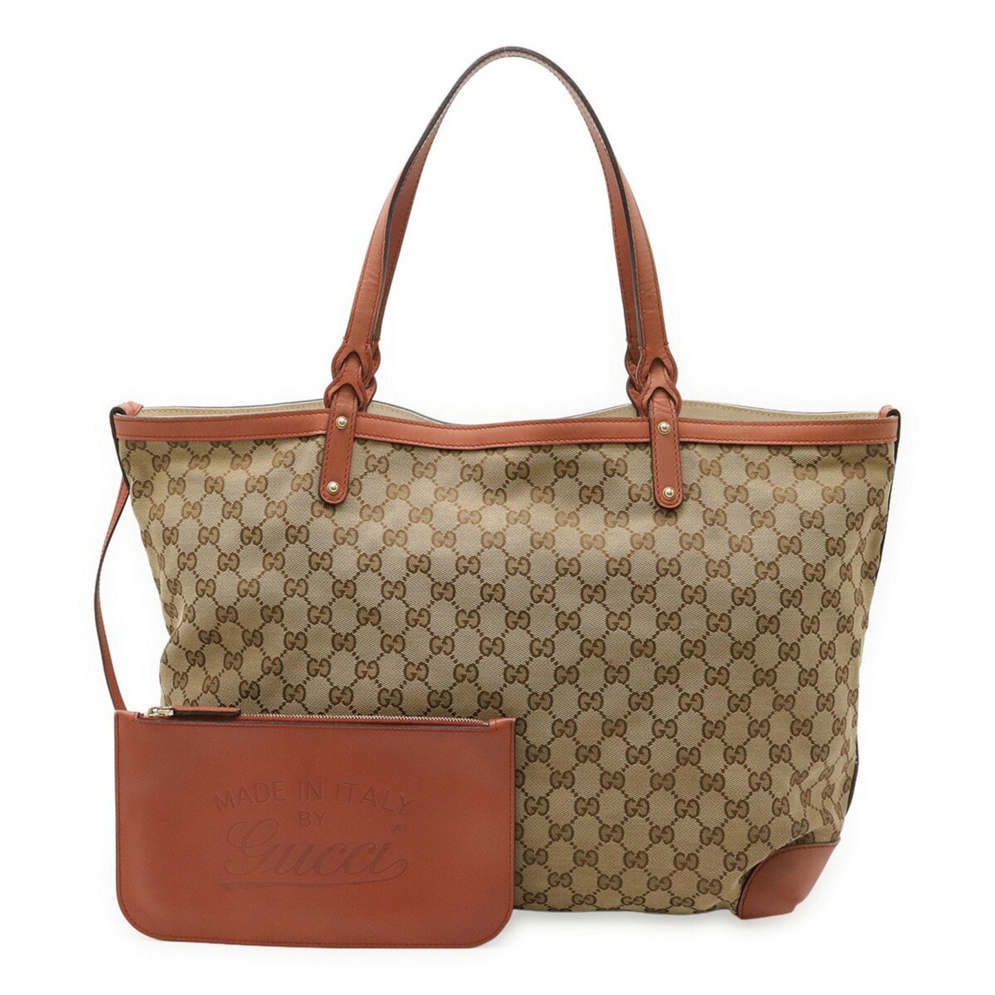 Gucci Beige Pink Canvas Leather Shoulder Bag Tote Bag ( )