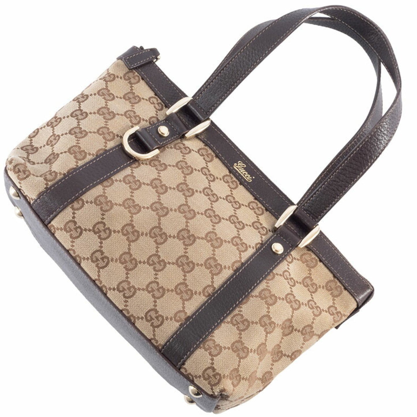 Gucci Gg Canvas Beige Brown Gg Canvas Leather Tote Bag ( )