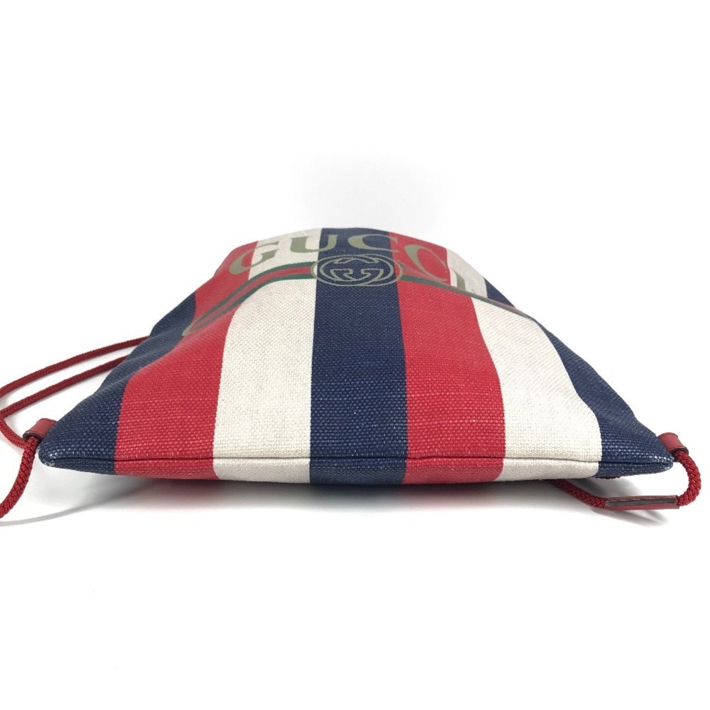 Gucci Navy Red Color White Leather Canvas Backpack Handbag Tote Bag ( )