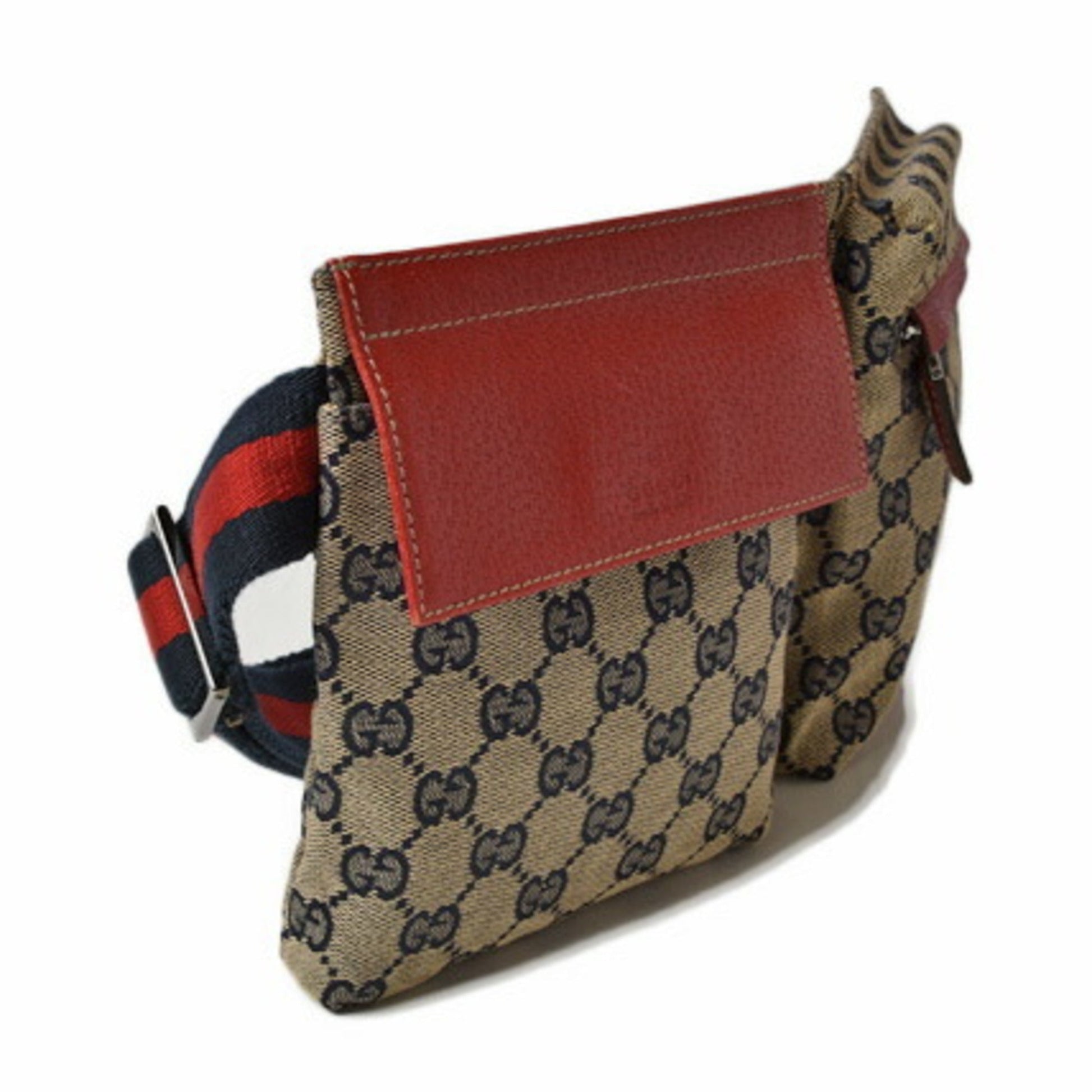 Gucci Red Leather Canvas Clutch