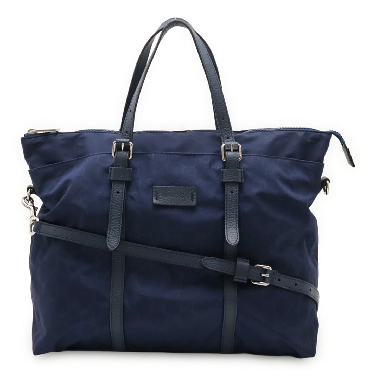 Gucci Blue Nylon Leather Shoulder Bag Tote Bag ( )