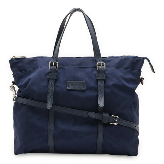 Gucci Blue Nylon Leather Shoulder Bag Tote Bag ( )