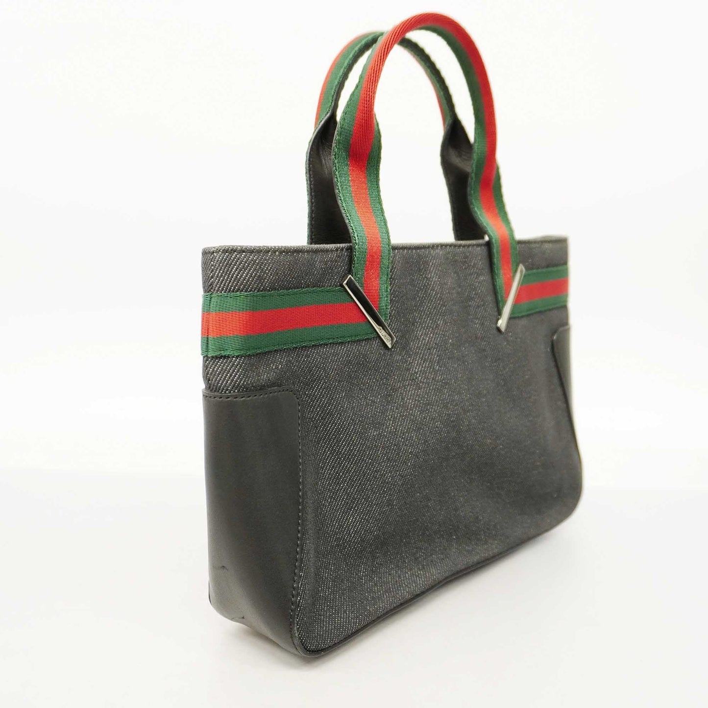 GUCCI Auth  Sherry Line 73984 Women's Denim,Leather Handbag Black