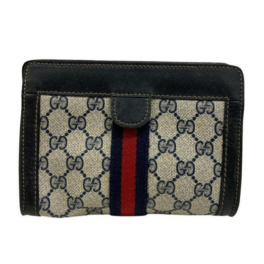 Gucci Brown Navy Gg Supreme Pouch ( )