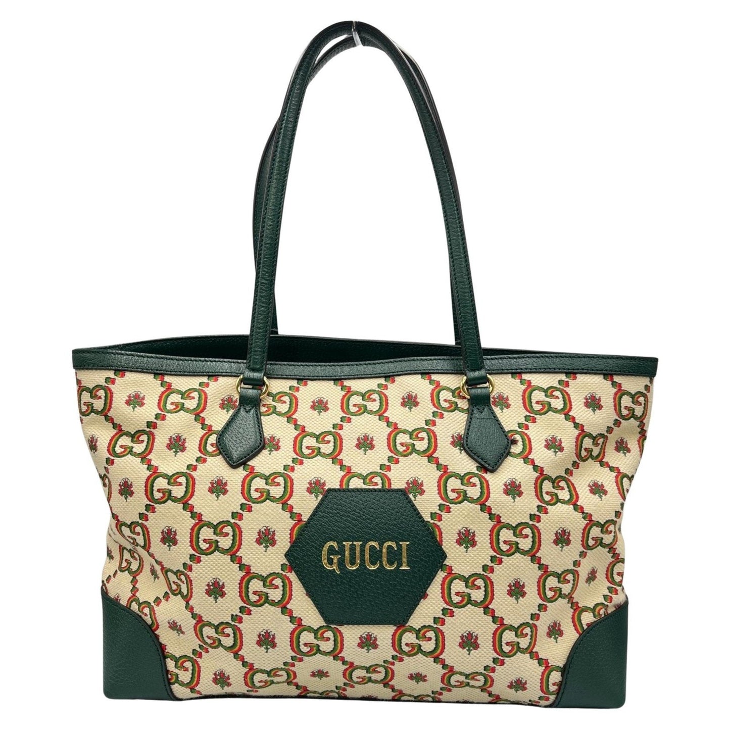 Gucci Green Ivory Canvas Tote Bag ( )