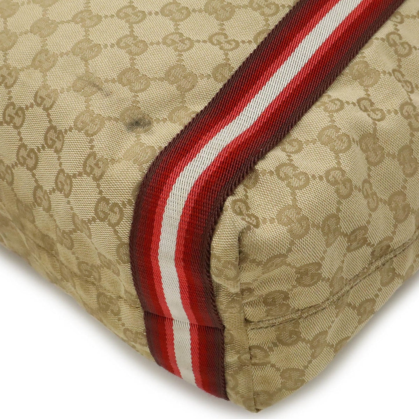 Gucci Beige Multi-Color Red Color Canvas Leather Shoulder Bag Tote Bag ( )