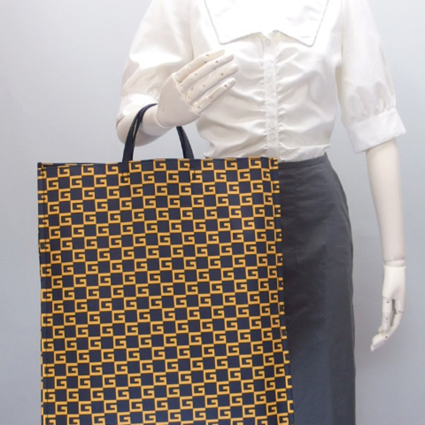 Gucci Navy Leather Canvas Tote
