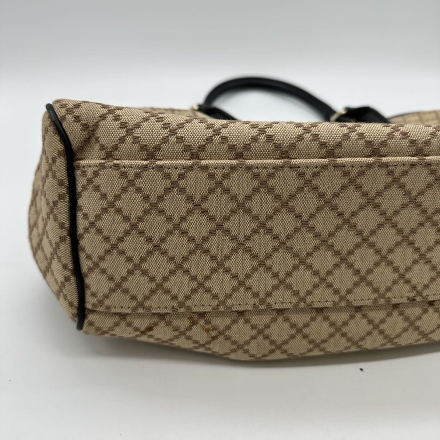 Gucci Beige Black Brown Canvas Leather Tote Bag ( )