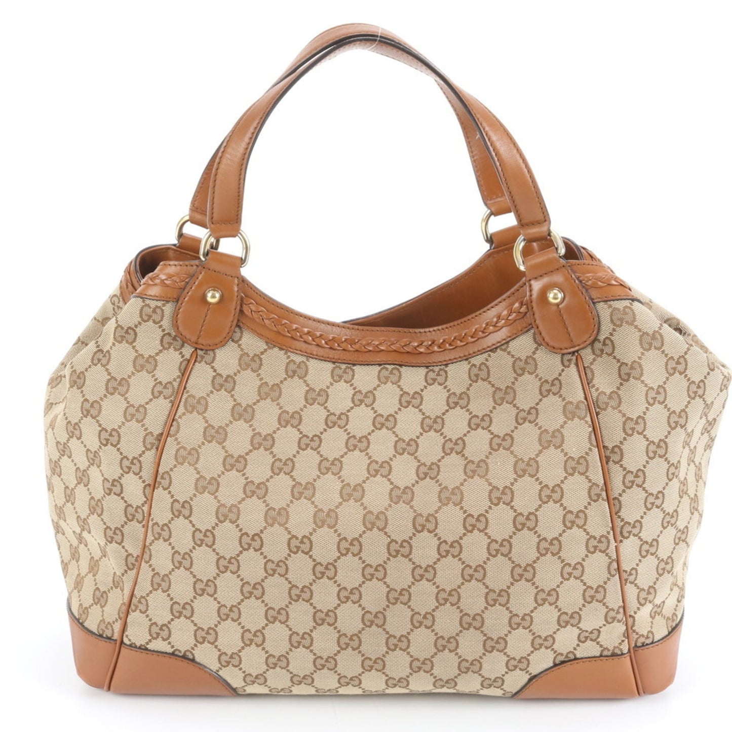 Gucci Brown Leather Canvas Tote Bag ( )
