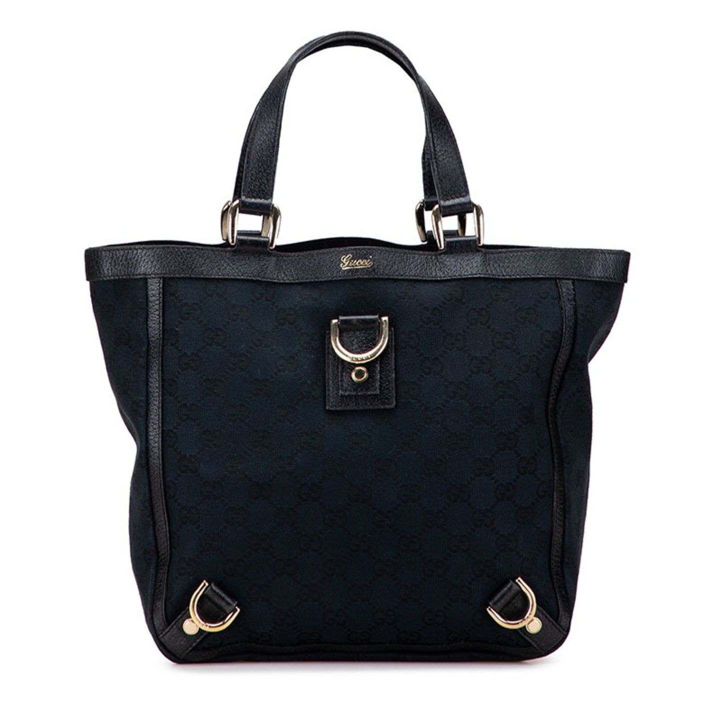 Gucci Gg Canvas Black Canvas Leather Handbag Tote Bag ( )