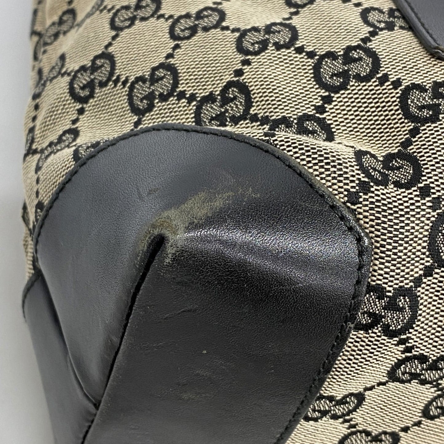 Gucci Beige Black Canvas Tote Bag ( )
