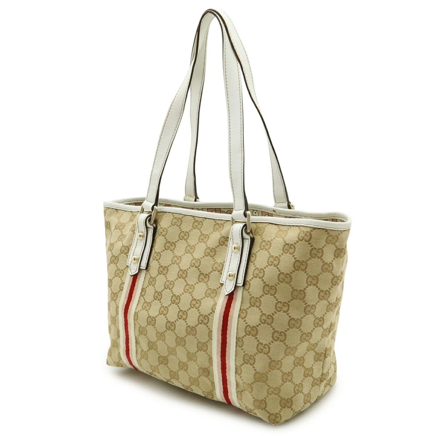 Gucci Beige Khaki White Canvas Leather Shoulder Bag Tote Bag ( )