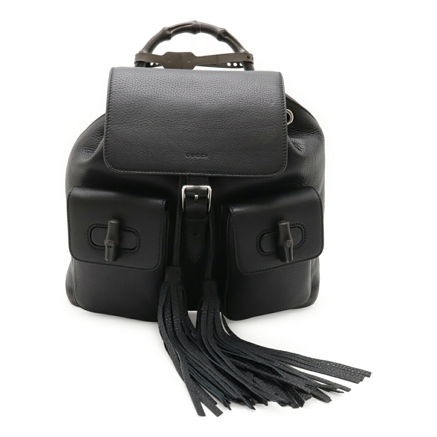 Gucci Black Bamboo Leather Backpack Shoulder Bag ( )