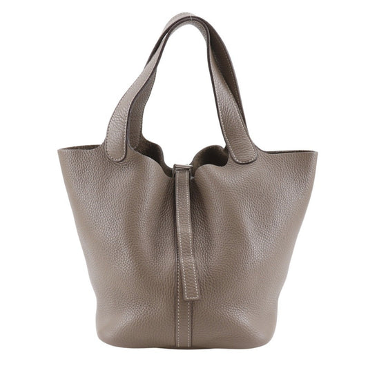 Hermes Brown Etoupe Gray Taurillon Clemence Leather Handbag ( )