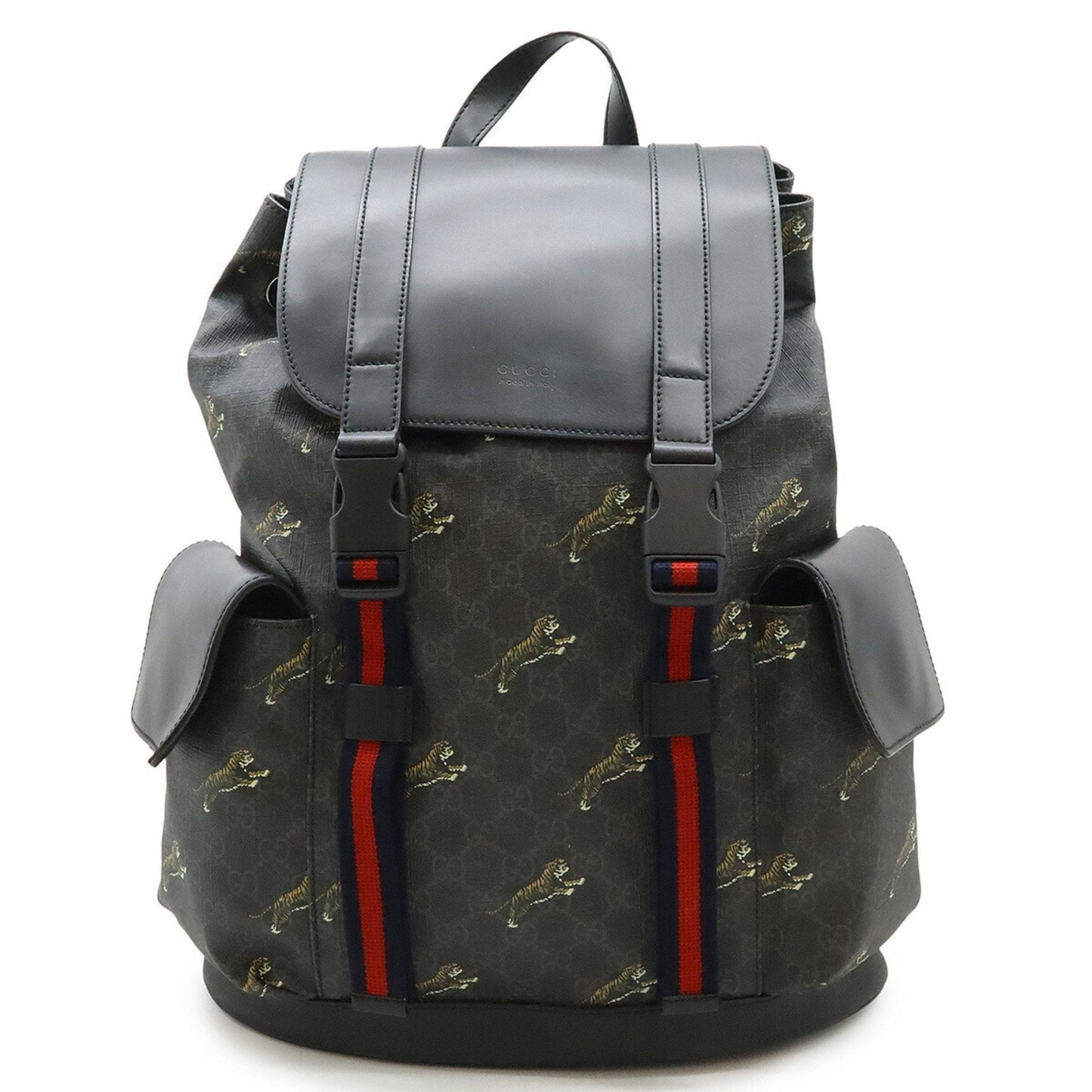 Gucci Sherry Line Black Gray Navy Red Color Pvc Leather Backpack ( )