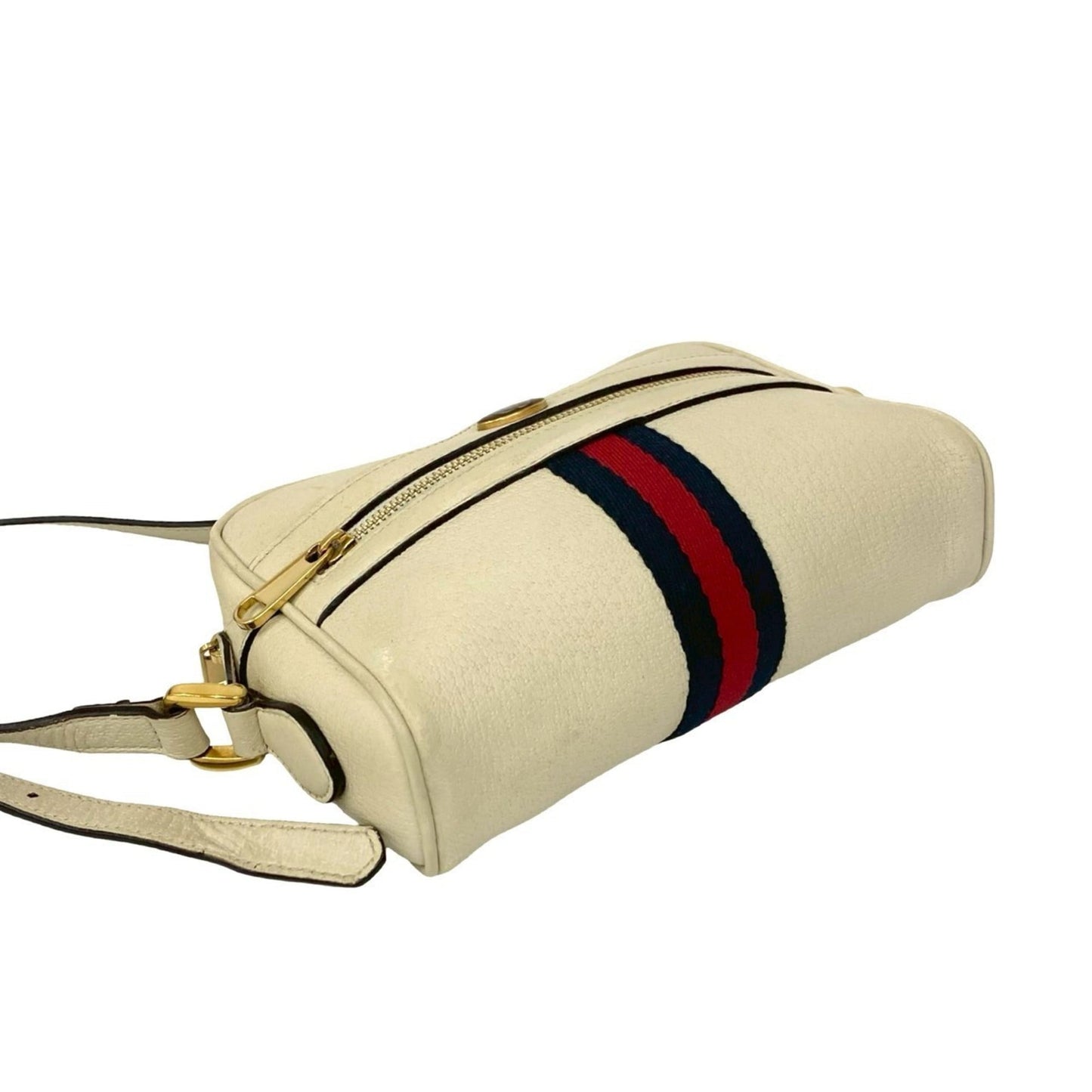 Gucci Navy Red Color White Leather Pochette Shoulder Bag ( )
