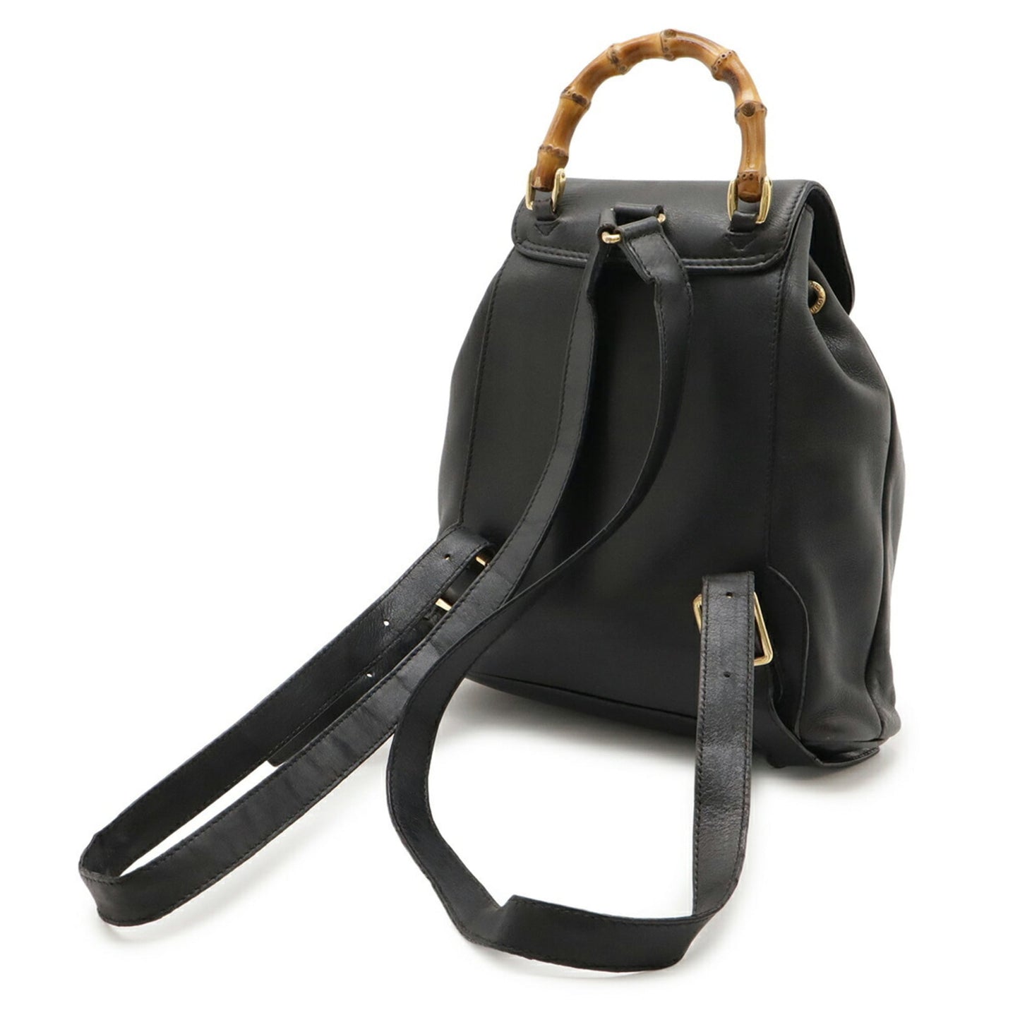 Gucci Black Bamboo Leather Backpack Shoulder Bag ( )