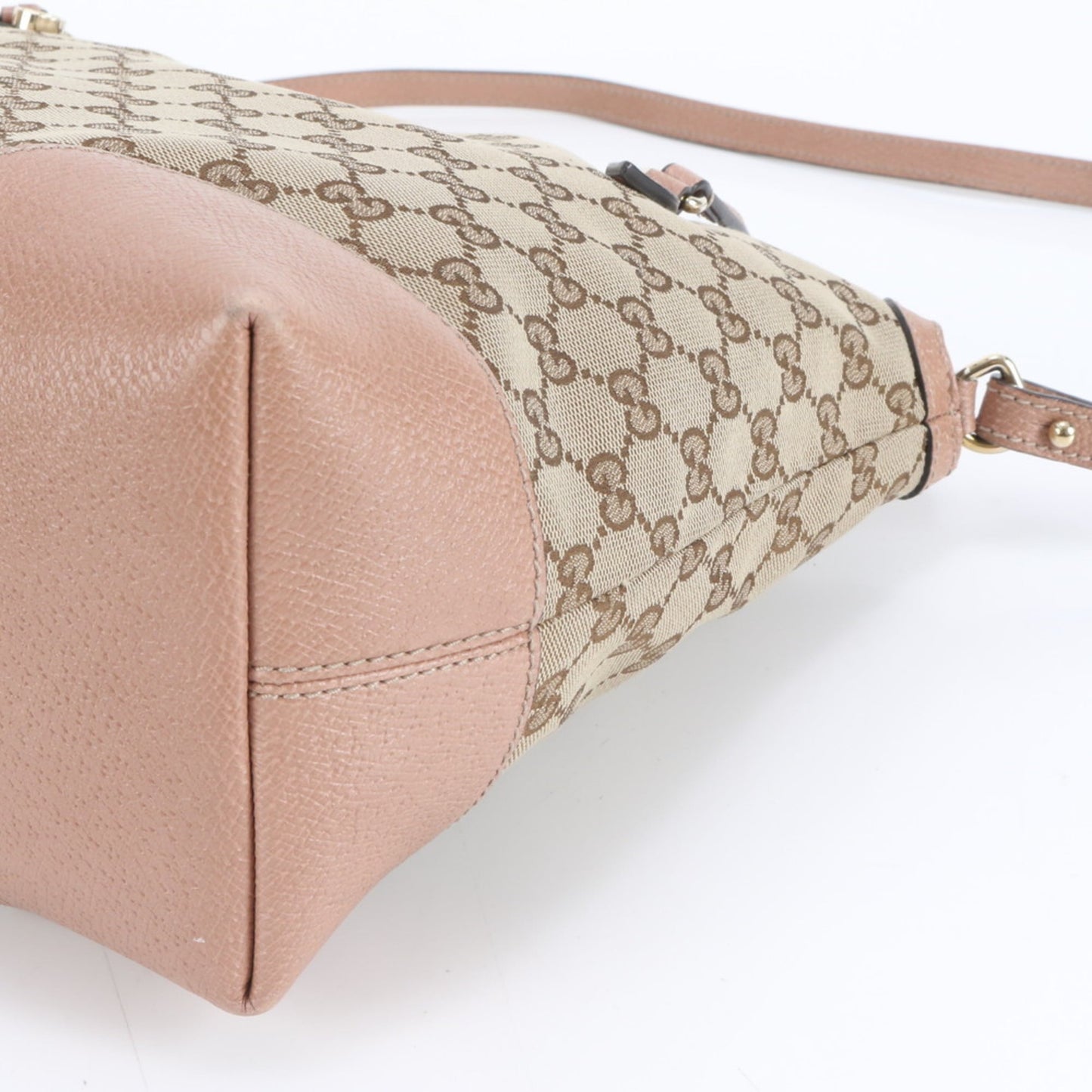 Gucci Pink Beige Leather Canvas Tote Bag ( )