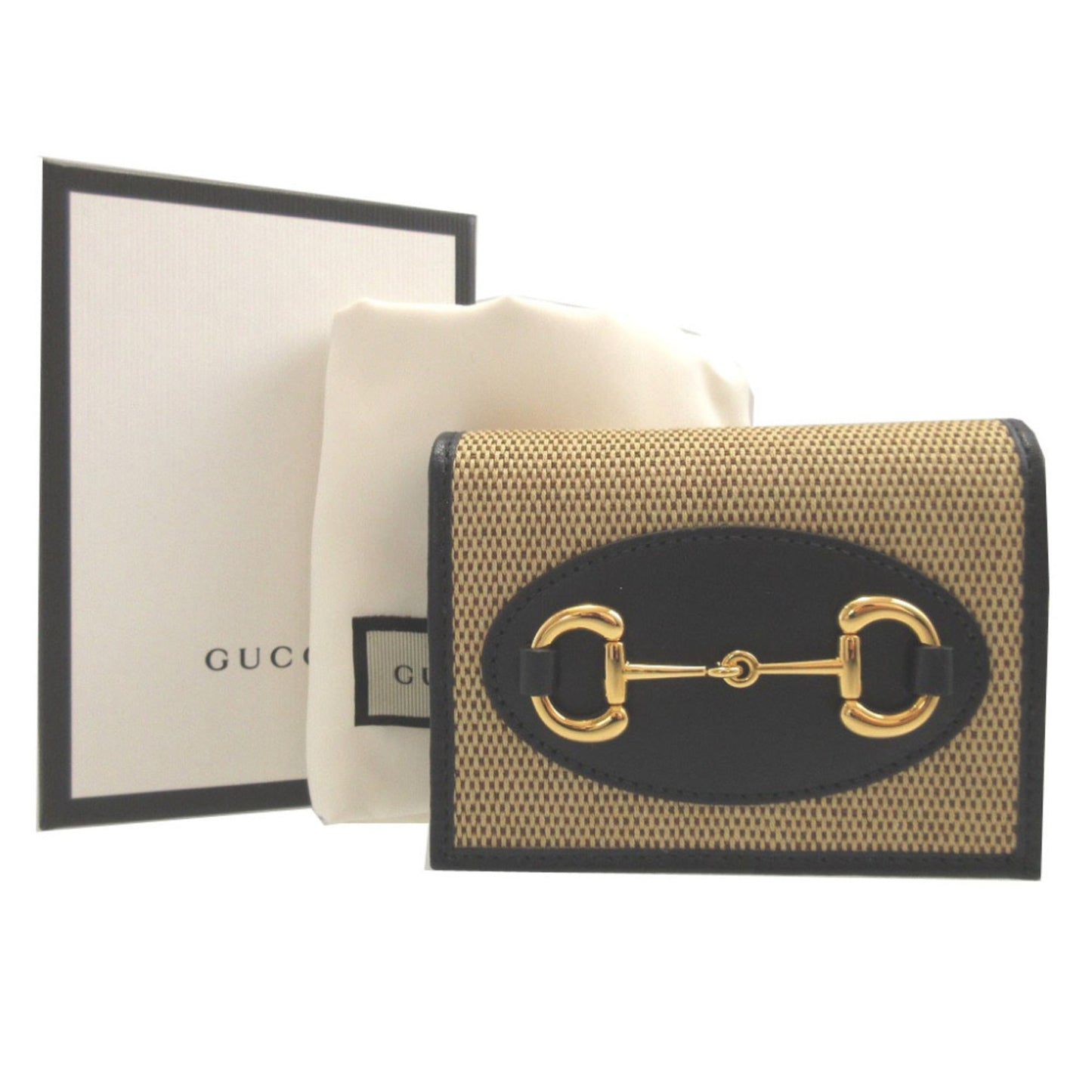 Gucci Beige Black Canvas Leather Wallet (Bi-Fold) ( )